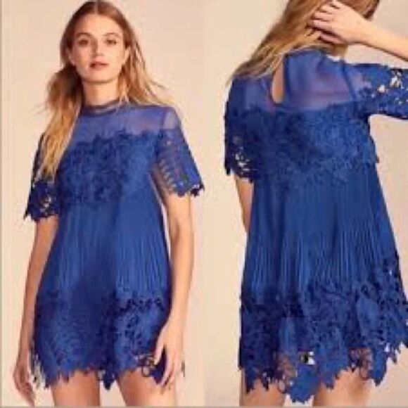 NWT Saylor x Free People BLUE Hollie Lace mock turtle neck Mini Dress  sz small - Picture 1 of 10